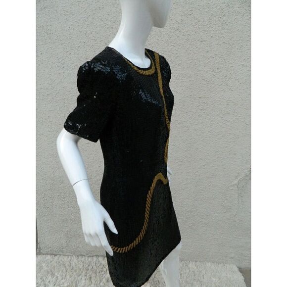 Patra Dress Vintage Size M/L Black Gold‎ Rope Sequin Beaded Cocktail Party - Picture 10 of 14